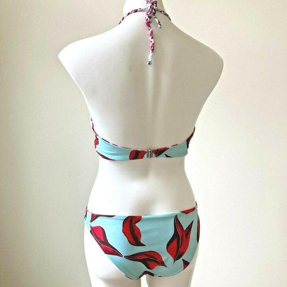 Cupshe Bikini Swimsuit Size S Aqua Red Floral 2 Piece Bathing Suit Beach Cruise - Picture 5 of 12